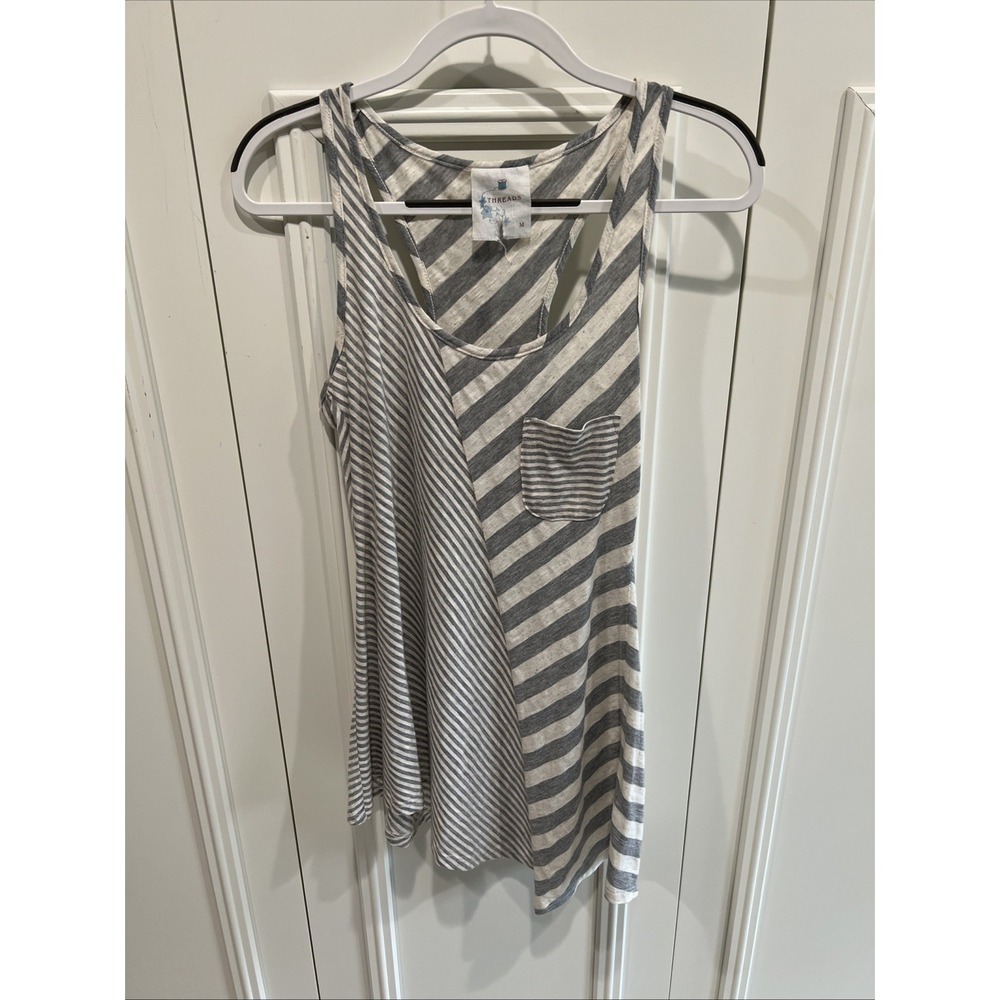 Threads‎ Striped Sleeveless Tunic Top Asymmetric Lagenlook Boho Artsy Racerback